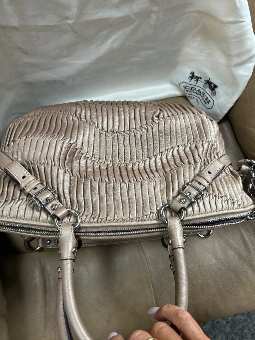 Authentic Coach Ruched Leather dusty lavender Madison  Satchel